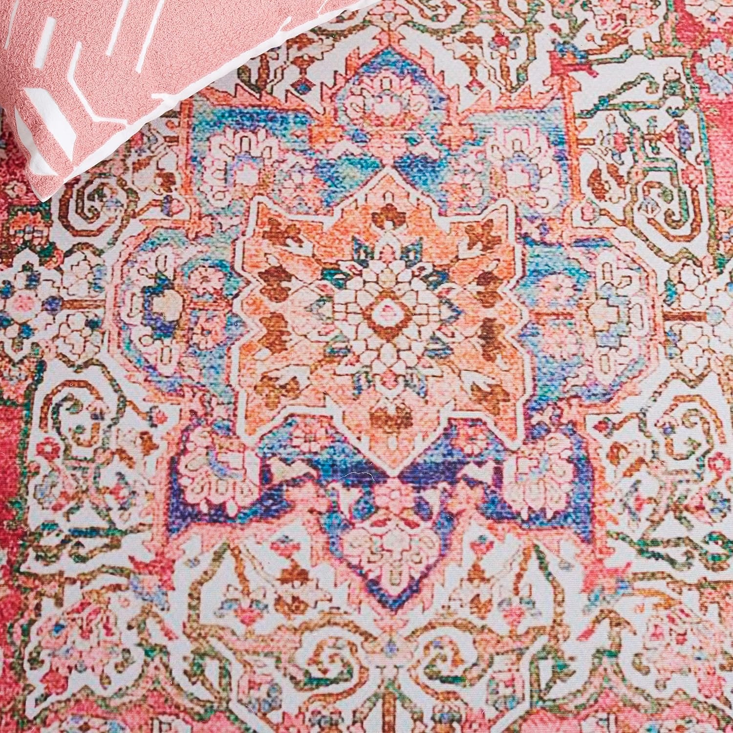 image:imageSAFAVIEH Washable Rug Tucson Collection 4 x 6 Rose amp Beige Slip Resistant amp Easy to Clean Ideal for Foyer Kitchen Nursery Office Bedroom TSN122RRoseBeige