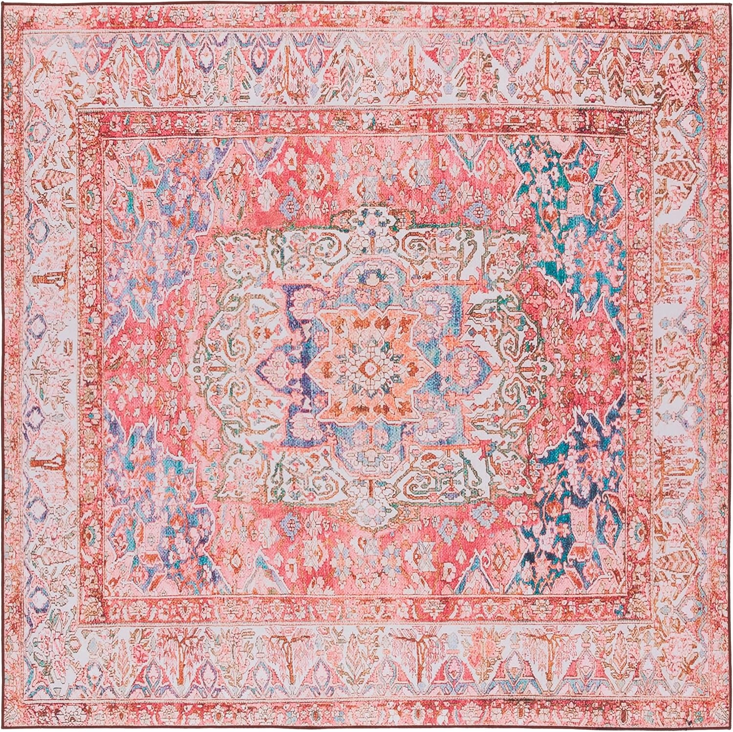 image:imageSAFAVIEH Washable Rug Tucson Collection 4 x 6 Rose amp Beige Slip Resistant amp Easy to Clean Ideal for Foyer Kitchen Nursery Office Bedroom TSN122RRoseBeige