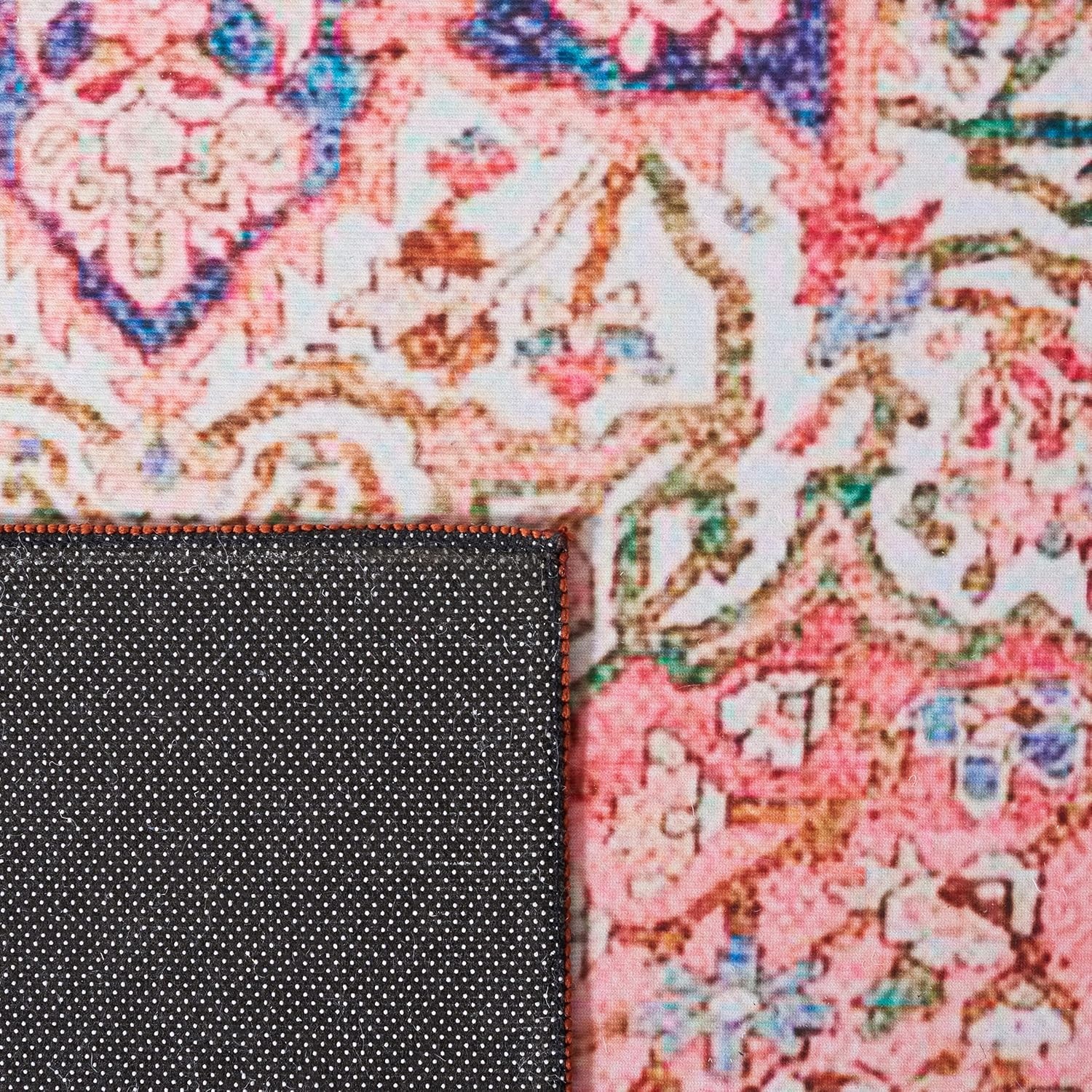 image:imageSAFAVIEH Washable Rug Tucson Collection 4 x 6 Rose amp Beige Slip Resistant amp Easy to Clean Ideal for Foyer Kitchen Nursery Office Bedroom TSN122RRoseBeige