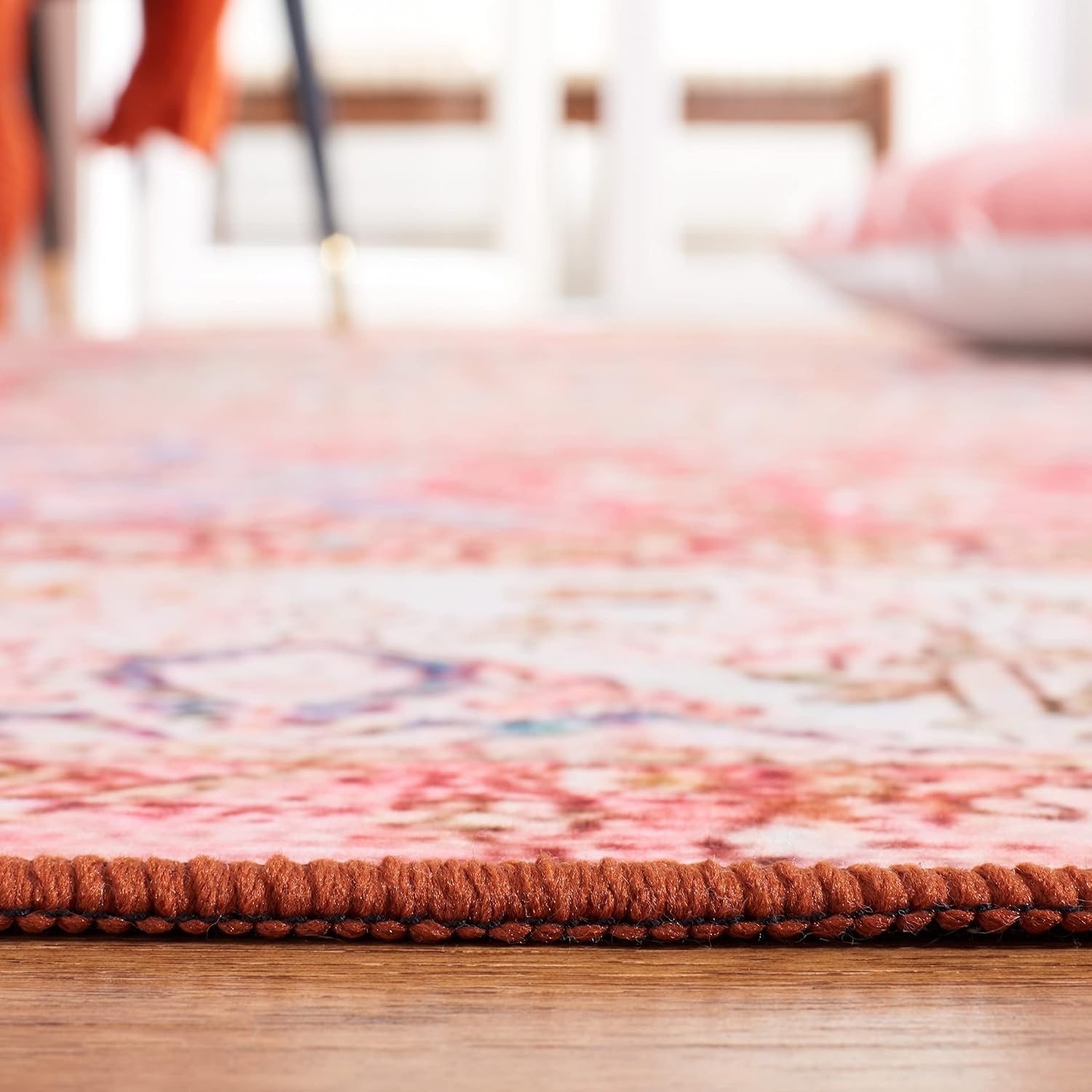 image:imageSAFAVIEH Washable Rug Tucson Collection 4 x 6 Rose amp Beige Slip Resistant amp Easy to Clean Ideal for Foyer Kitchen Nursery Office Bedroom TSN122RRoseBeige