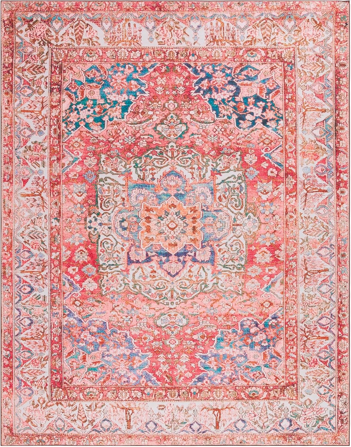 image:imageSAFAVIEH Washable Rug Tucson Collection 4 x 6 Rose amp Beige Slip Resistant amp Easy to Clean Ideal for Foyer Kitchen Nursery Office Bedroom TSN122RRoseBeige