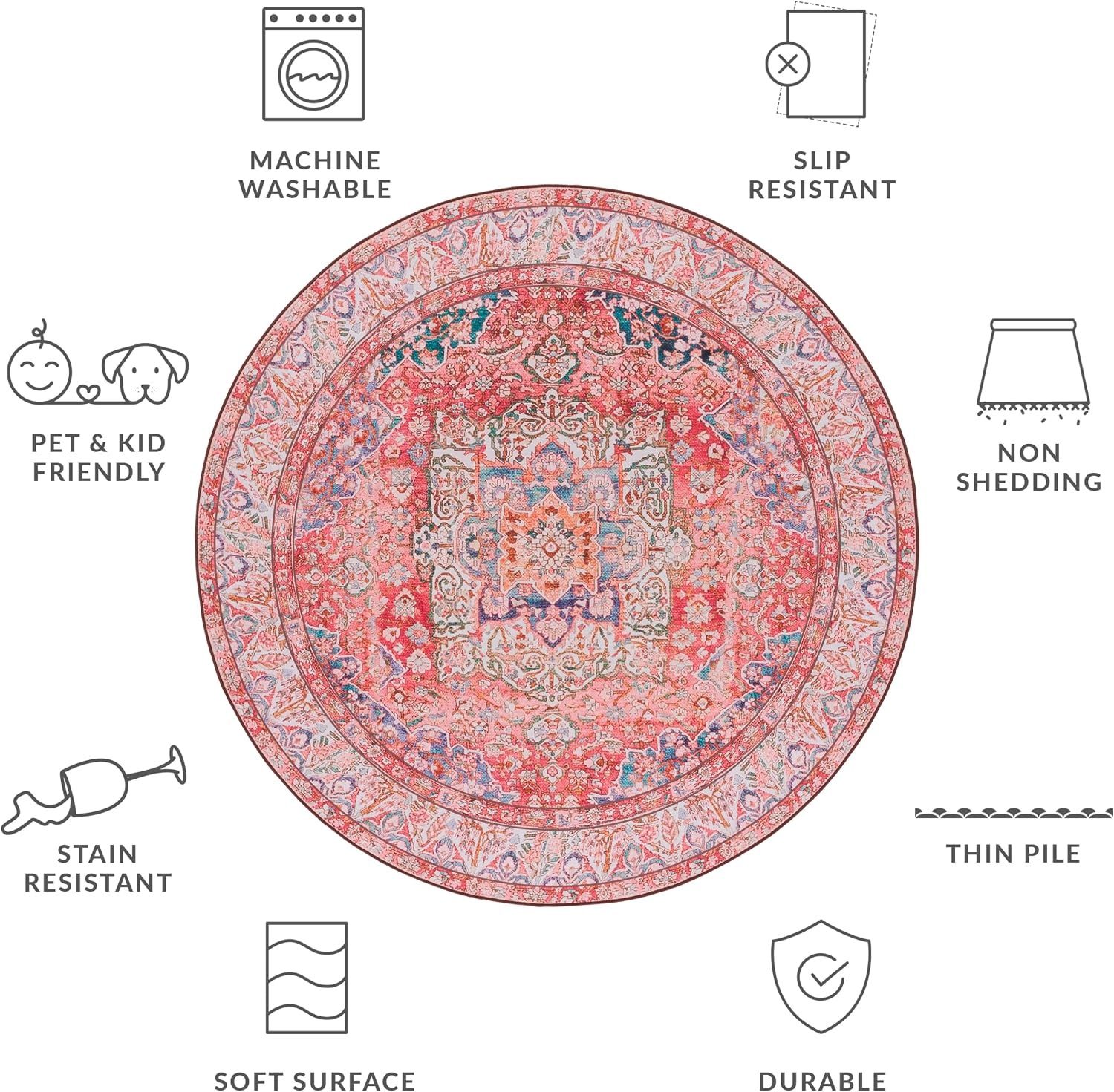 image:imageSAFAVIEH Washable Rug Tucson Collection 4 x 6 Rose amp Beige Slip Resistant amp Easy to Clean Ideal for Foyer Kitchen Nursery Office Bedroom TSN122RRoseBeige