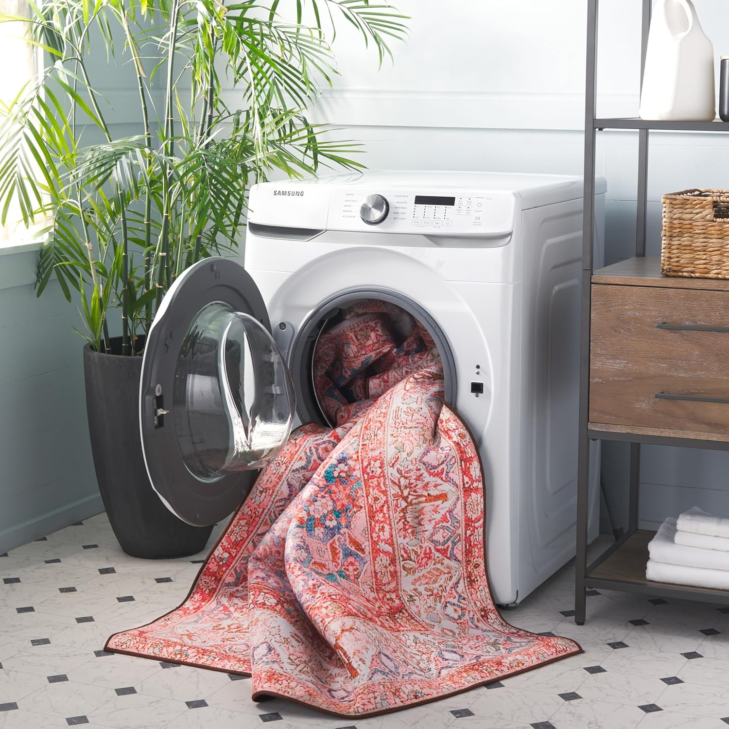 image:imageSAFAVIEH Washable Rug Tucson Collection 4 x 6 Rose amp Beige Slip Resistant amp Easy to Clean Ideal for Foyer Kitchen Nursery Office Bedroom TSN122RRoseBeige