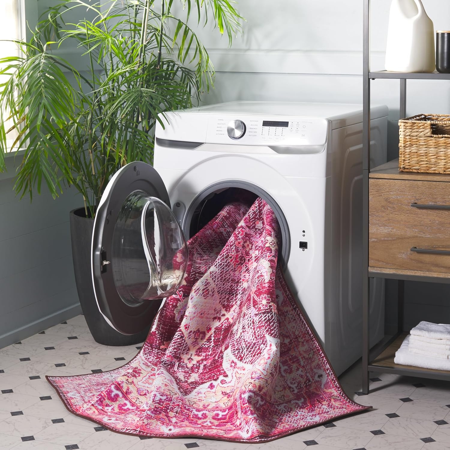 image:imageSAFAVIEH Washable Rug Tucson Collection 5 x 8 Fuchsia amp Purple Slip Resistant amp Easy to Clean Ideal for Living Room Bedroom Dining Space TSN206PBurgundyPink