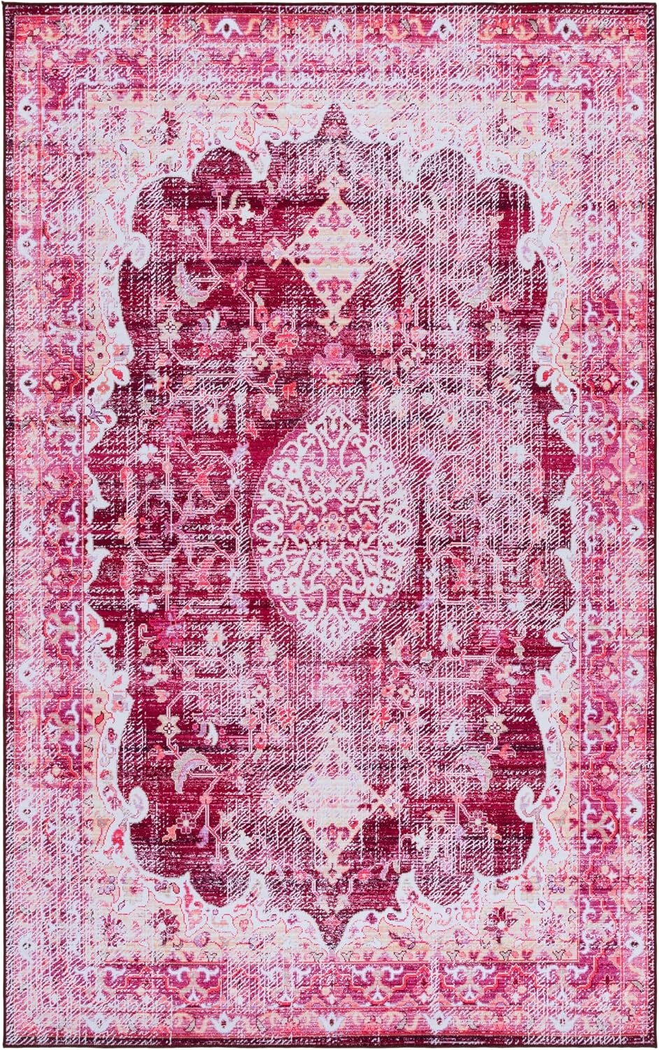 image:imageSAFAVIEH Washable Rug Tucson Collection 5 x 8 Fuchsia amp Purple Slip Resistant amp Easy to Clean Ideal for Living Room Bedroom Dining Space TSN206PBurgundyPink