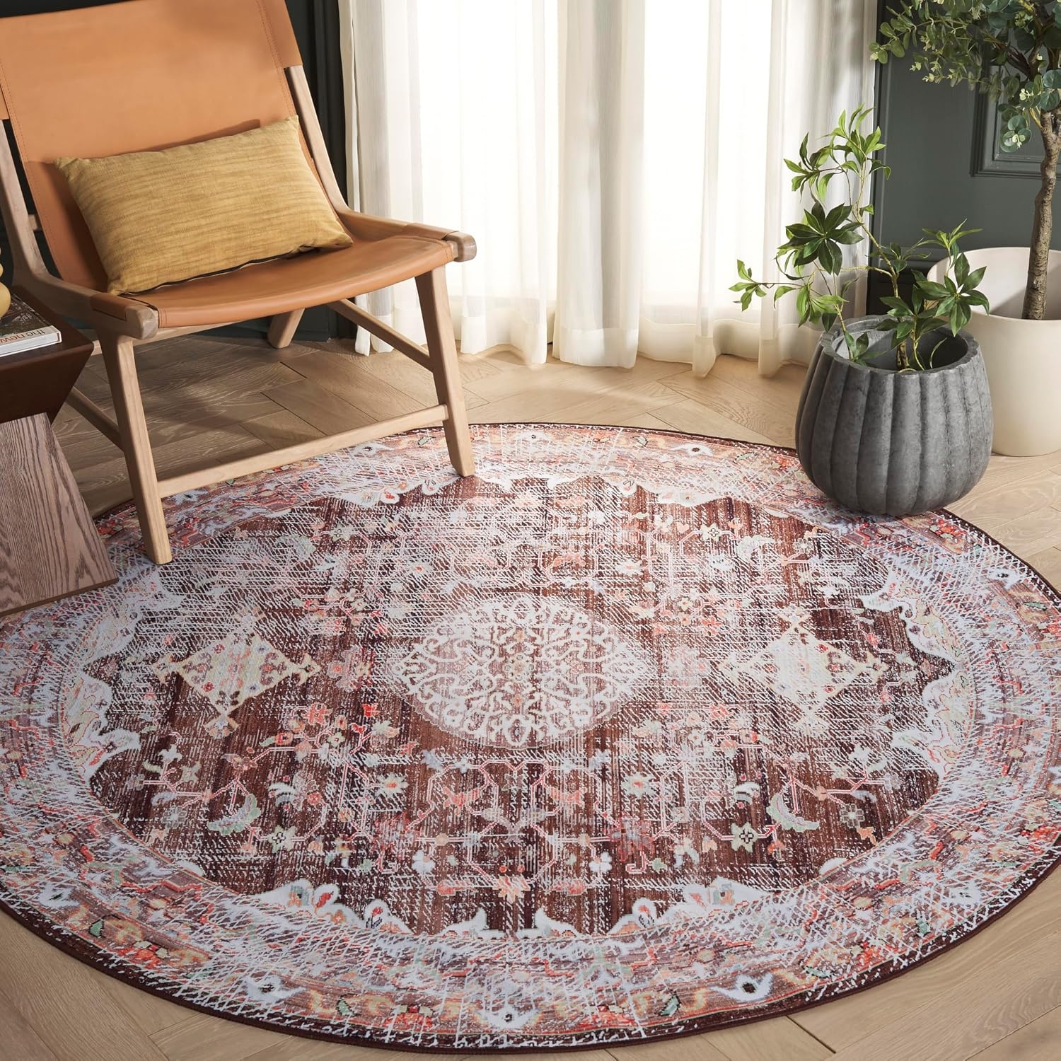 image:imageSAFAVIEH Washable Rug Tucson Collection 5 x 8 Fuchsia amp Purple Slip Resistant amp Easy to Clean Ideal for Living Room Bedroom Dining Space TSN206PBrownGold