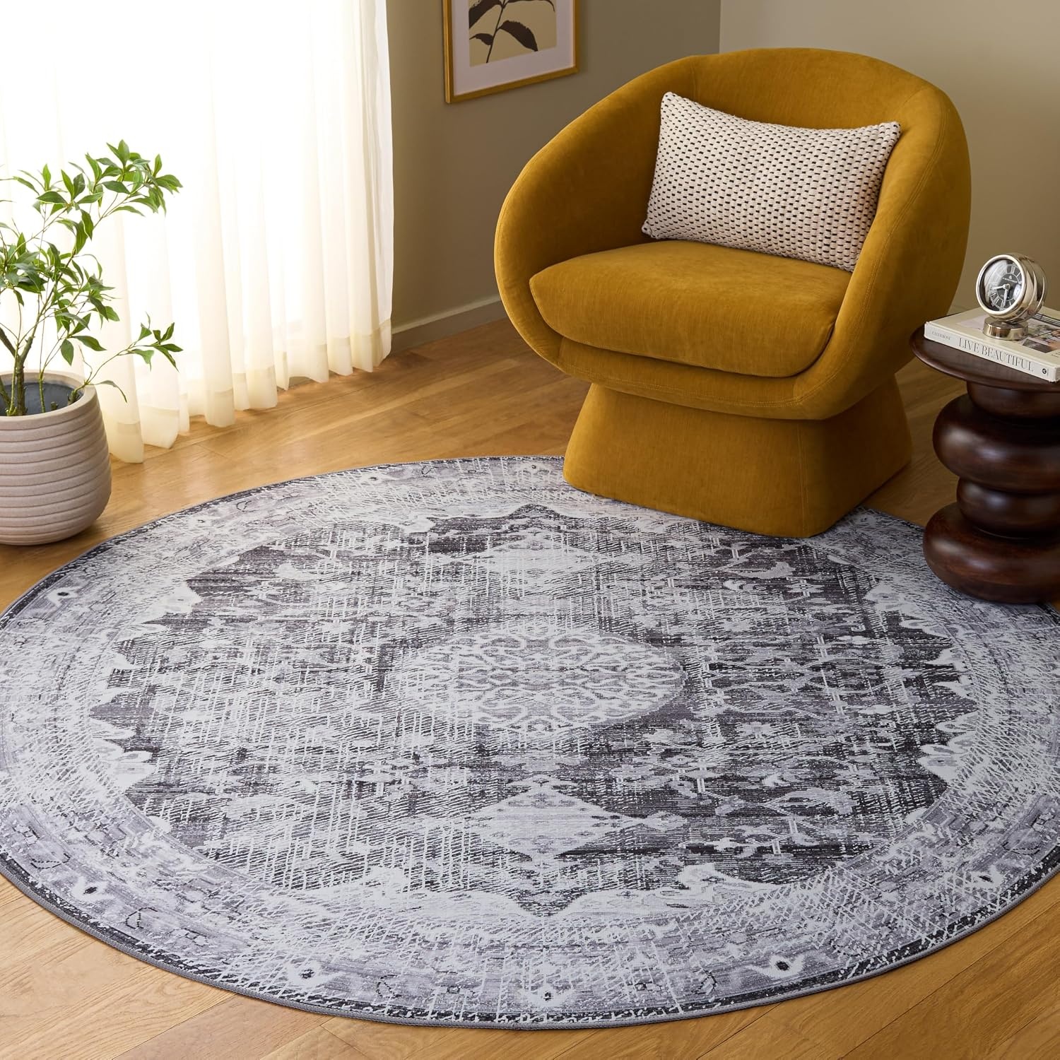 image:imageSAFAVIEH Washable Rug Tucson Collection 5 x 8 Fuchsia amp Purple Slip Resistant amp Easy to Clean Ideal for Living Room Bedroom Dining Space TSN206PDark GreyLight Grey