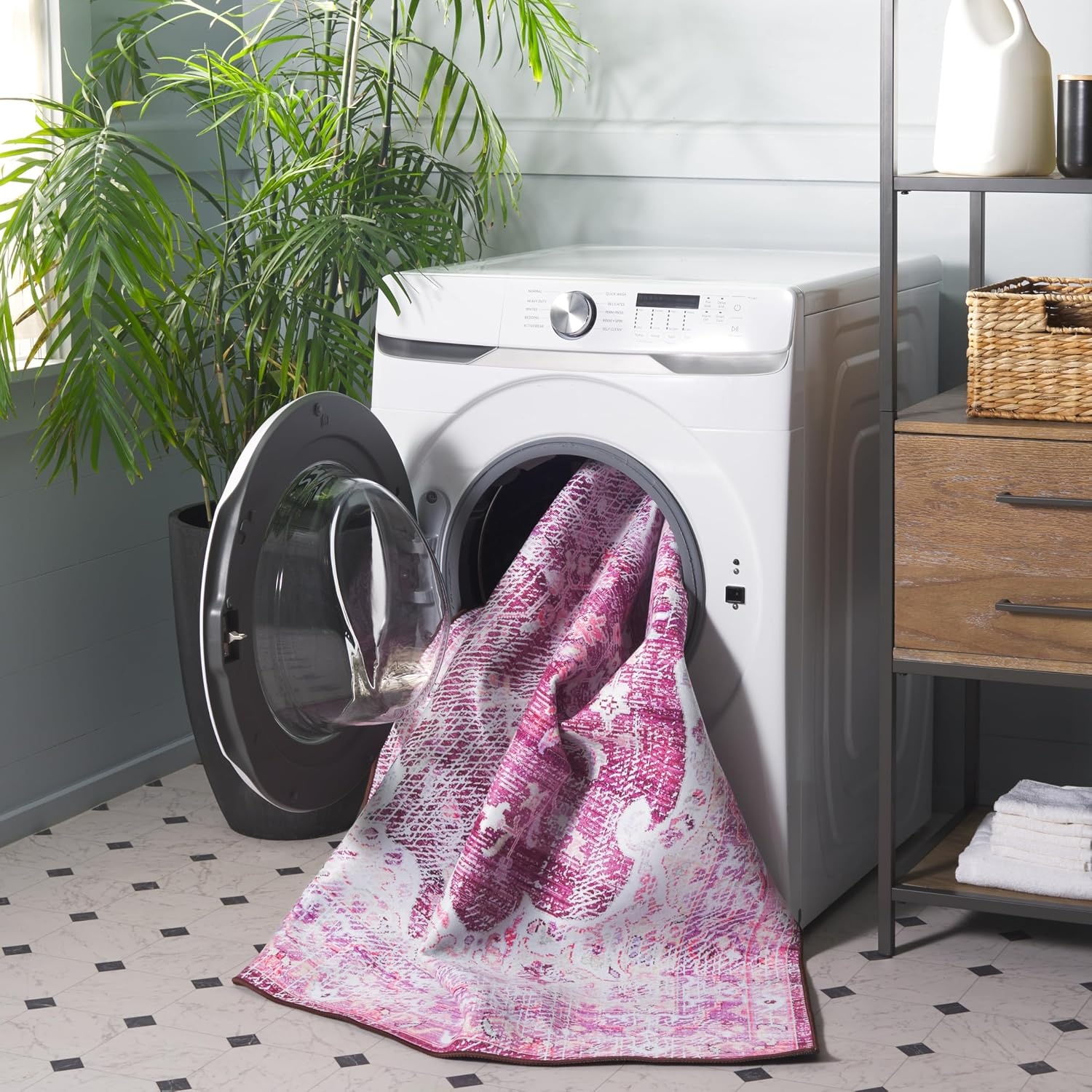 image:imageSAFAVIEH Washable Rug Tucson Collection 5 x 8 Fuchsia amp Purple Slip Resistant amp Easy to Clean Ideal for Living Room Bedroom Dining Space TSN206PFuchsiaPurple
