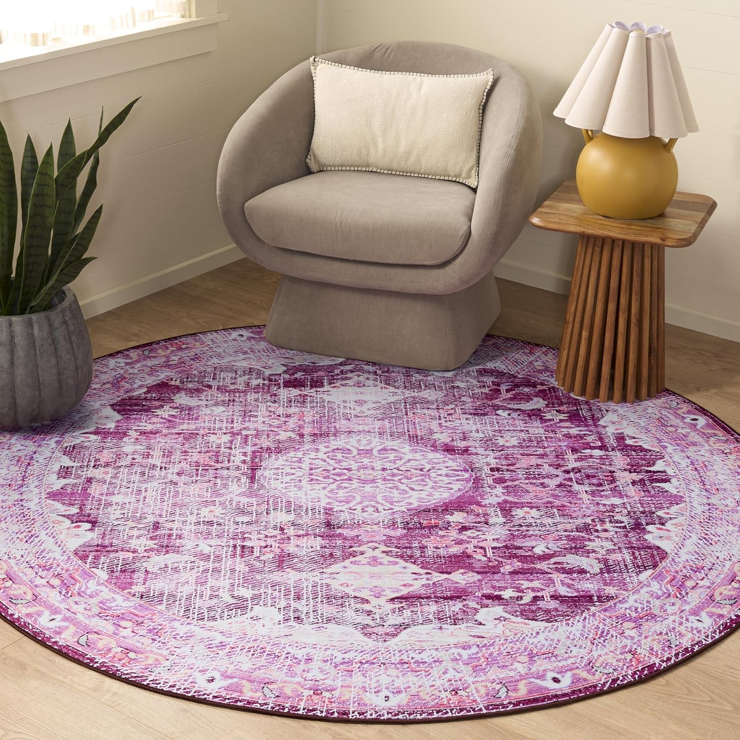 image:imageSAFAVIEH Washable Rug Tucson Collection 5 x 8 Fuchsia amp Purple Slip Resistant amp Easy to Clean Ideal for Living Room Bedroom Dining Space TSN206PFuchsiaPurple