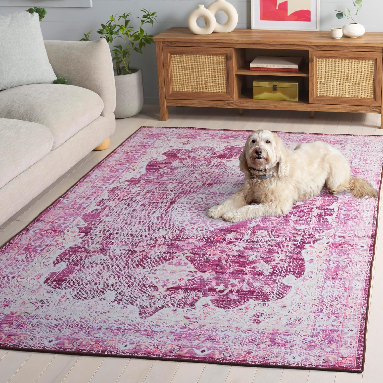 image:imageSAFAVIEH Washable Rug Tucson Collection 5 x 8 Fuchsia amp Purple Slip Resistant amp Easy to Clean Ideal for Living Room Bedroom Dining Space TSN206PFuchsiaPurple