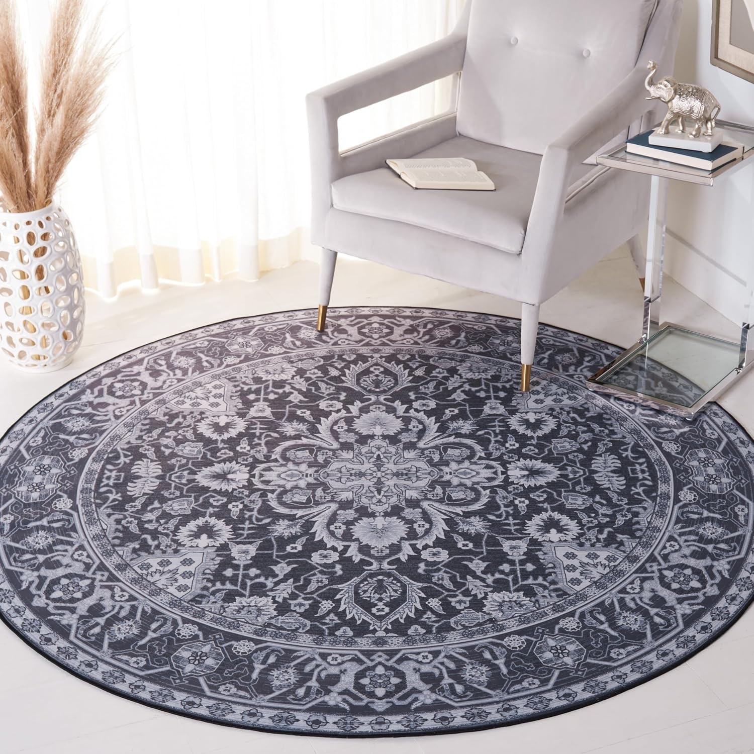 image:imageSAFAVIEH Washable Rug Tucson Collection 5 x 8 Light Blue amp Navy Slip Resistant amp Easy to Clean Ideal for Living Room Bedroom Dining Space TSN147MBlackBeige