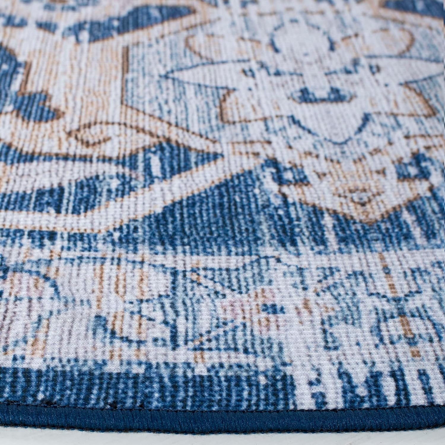 image:imageSAFAVIEH Washable Rug Tucson Collection 5 x 8 Light Blue amp Navy Slip Resistant amp Easy to Clean Ideal for Living Room Bedroom Dining Space TSN147MLight BlueNavy