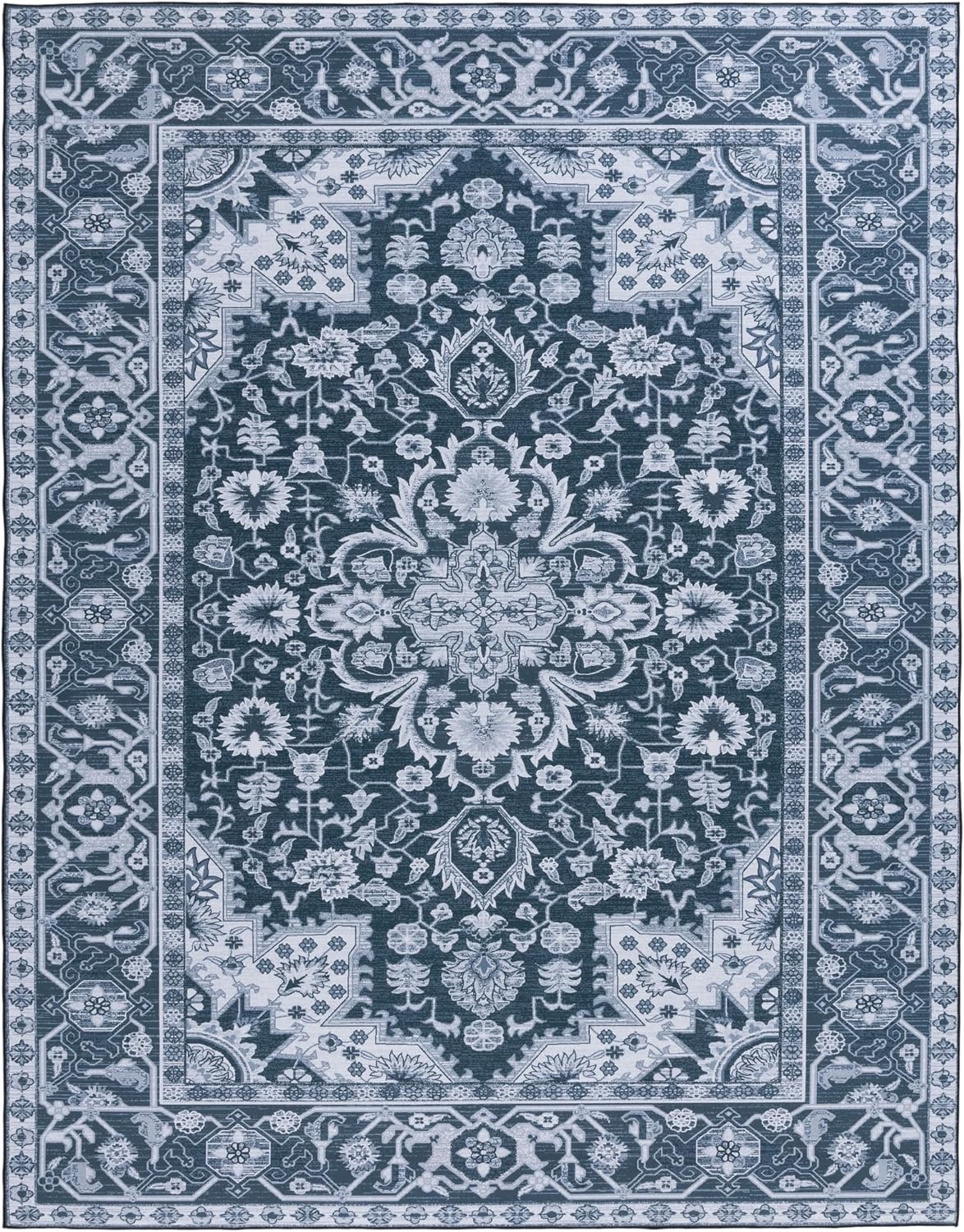 image:imageSAFAVIEH Washable Rug Tucson Collection 5 x 8 Light Blue amp Navy Slip Resistant amp Easy to Clean Ideal for Living Room Bedroom Dining Space TSN147MBlackBeige