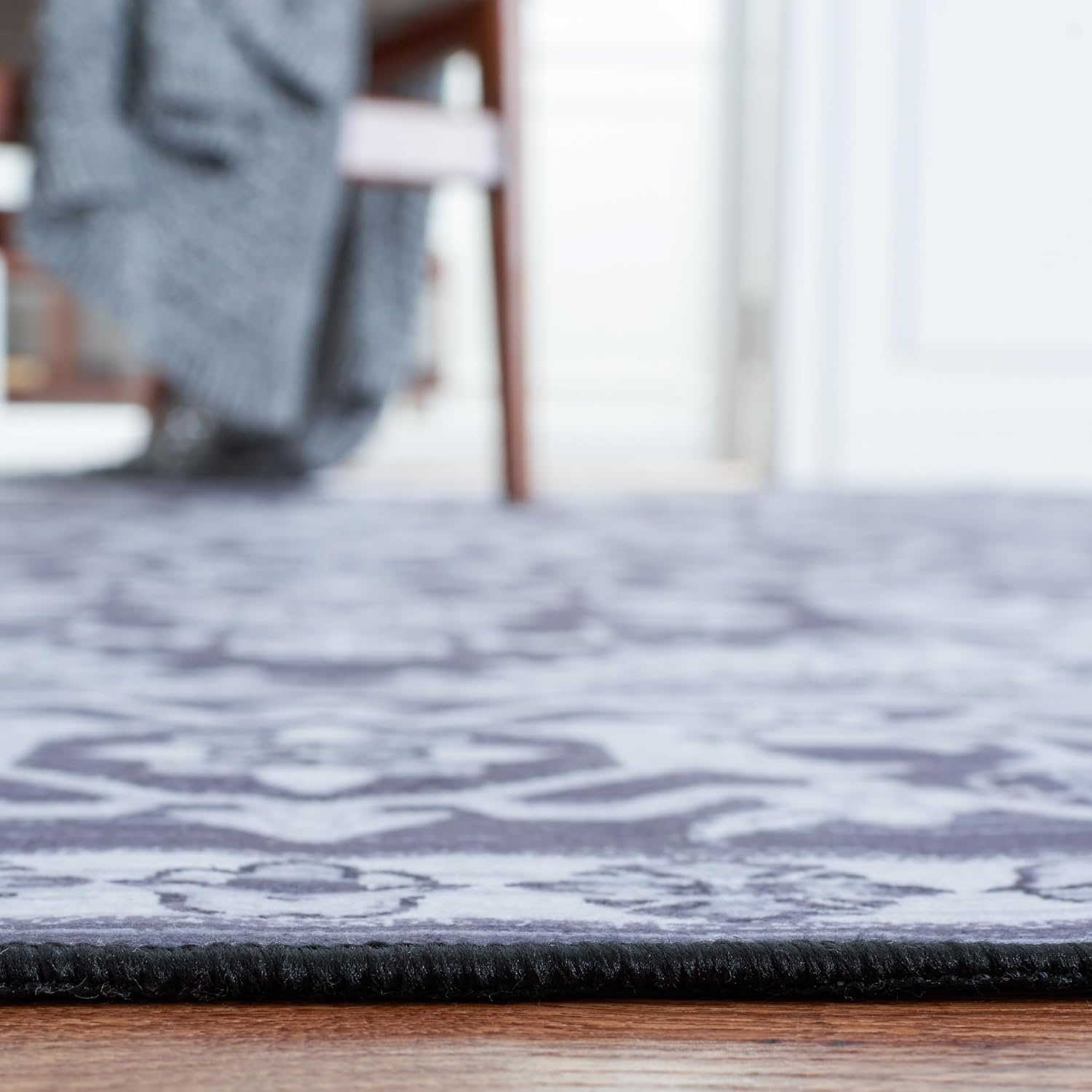 image:imageSAFAVIEH Washable Rug Tucson Collection 5 x 8 Light Blue amp Navy Slip Resistant amp Easy to Clean Ideal for Living Room Bedroom Dining Space TSN147MBlackBeige