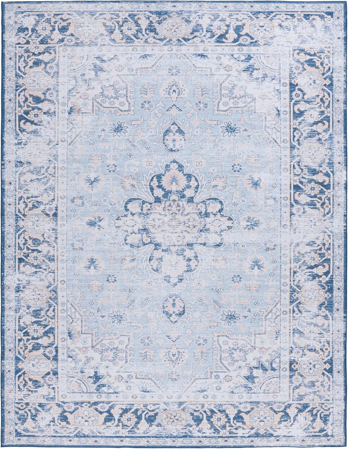image:imageSAFAVIEH Washable Rug Tucson Collection 5 x 8 Light Blue amp Navy Slip Resistant amp Easy to Clean Ideal for Living Room Bedroom Dining Space TSN147MLight BlueNavy