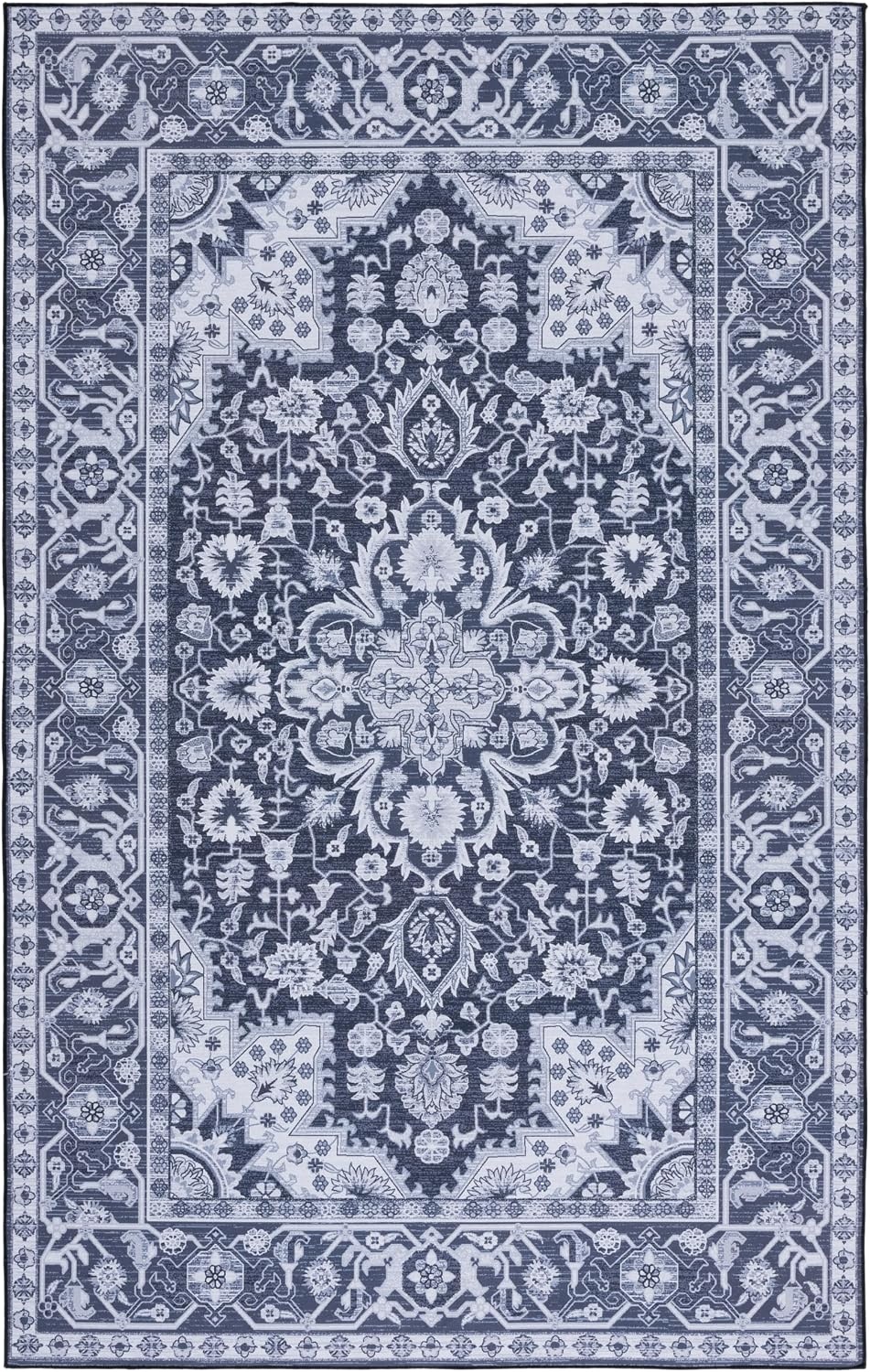 image:imageSAFAVIEH Washable Rug Tucson Collection 5 x 8 Light Blue amp Navy Slip Resistant amp Easy to Clean Ideal for Living Room Bedroom Dining Space TSN147MBlackBeige