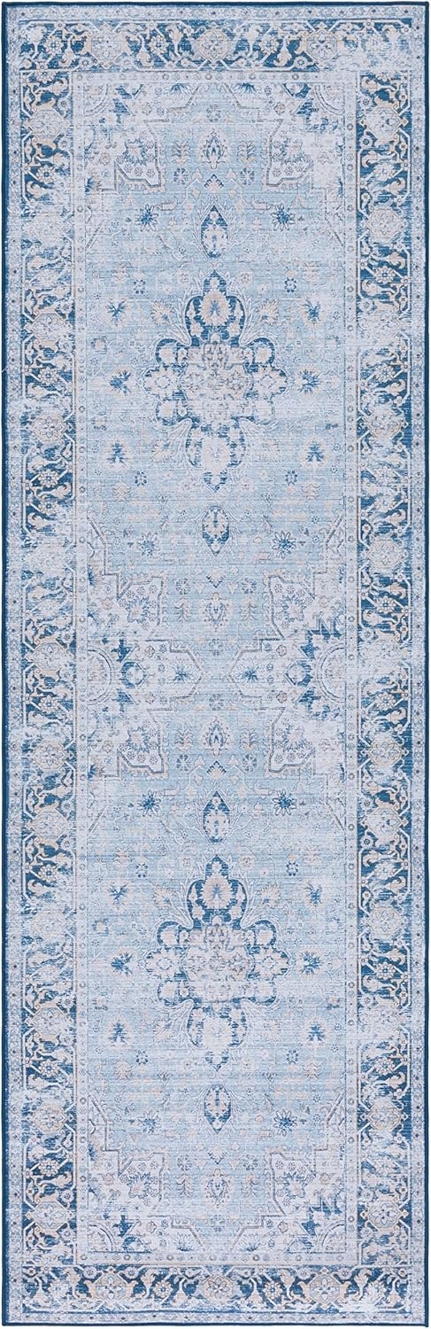 image:imageSAFAVIEH Washable Rug Tucson Collection 5 x 8 Light Blue amp Navy Slip Resistant amp Easy to Clean Ideal for Living Room Bedroom Dining Space TSN147MLight BlueNavy