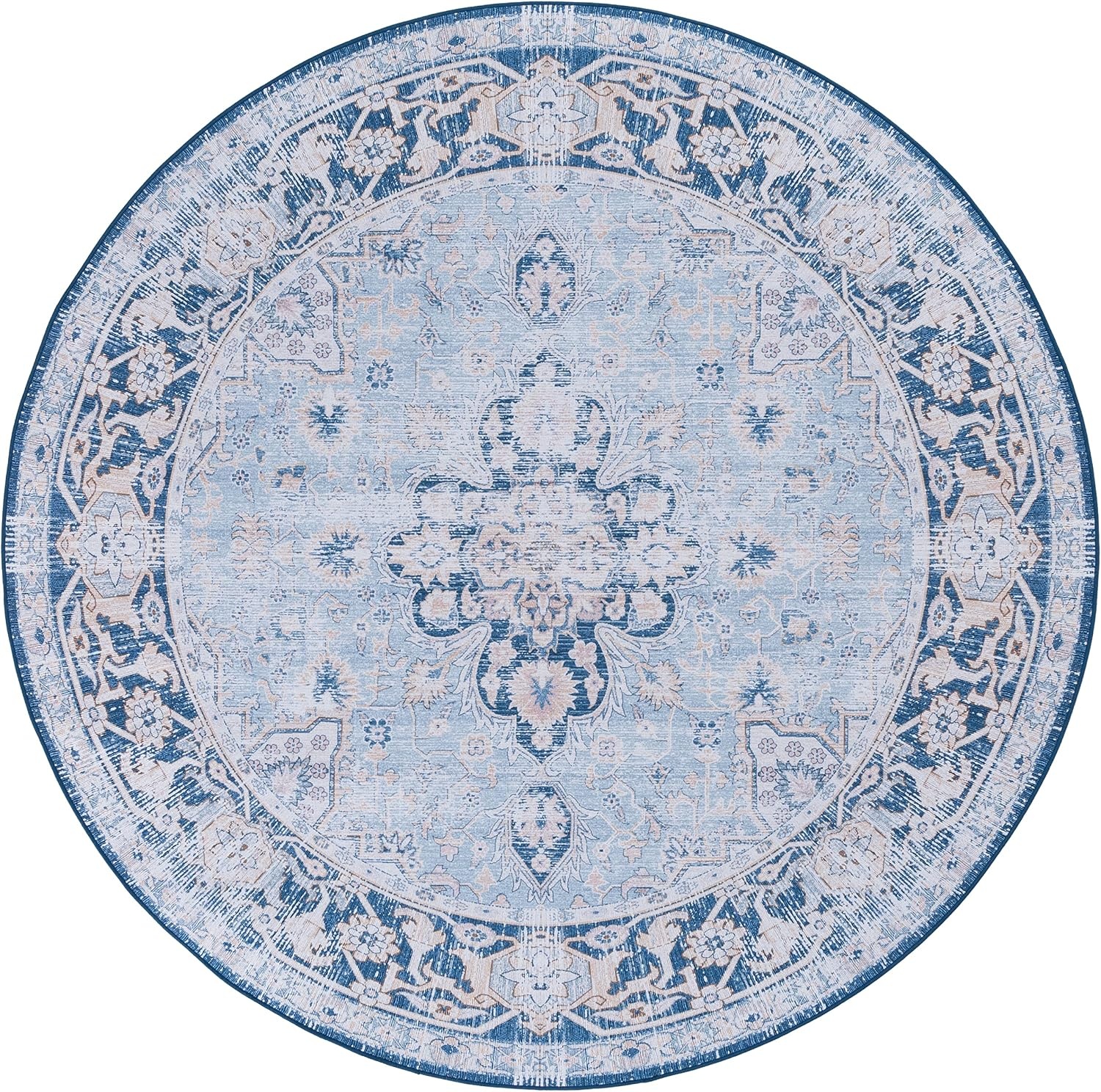 image:imageSAFAVIEH Washable Rug Tucson Collection 5 x 8 Light Blue amp Navy Slip Resistant amp Easy to Clean Ideal for Living Room Bedroom Dining Space TSN147MLight BlueNavy