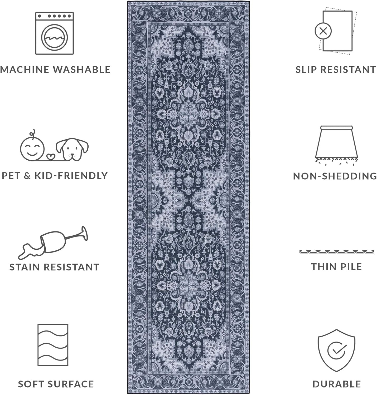 image:imageSAFAVIEH Washable Rug Tucson Collection 5 x 8 Light Blue amp Navy Slip Resistant amp Easy to Clean Ideal for Living Room Bedroom Dining Space TSN147MBlackBeige