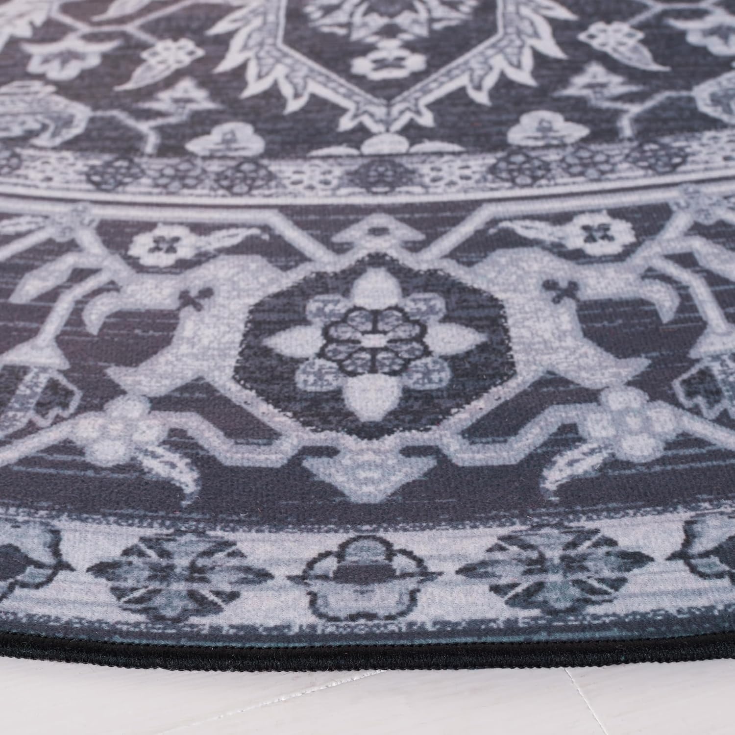 image:imageSAFAVIEH Washable Rug Tucson Collection 5 x 8 Light Blue amp Navy Slip Resistant amp Easy to Clean Ideal for Living Room Bedroom Dining Space TSN147MBlackBeige
