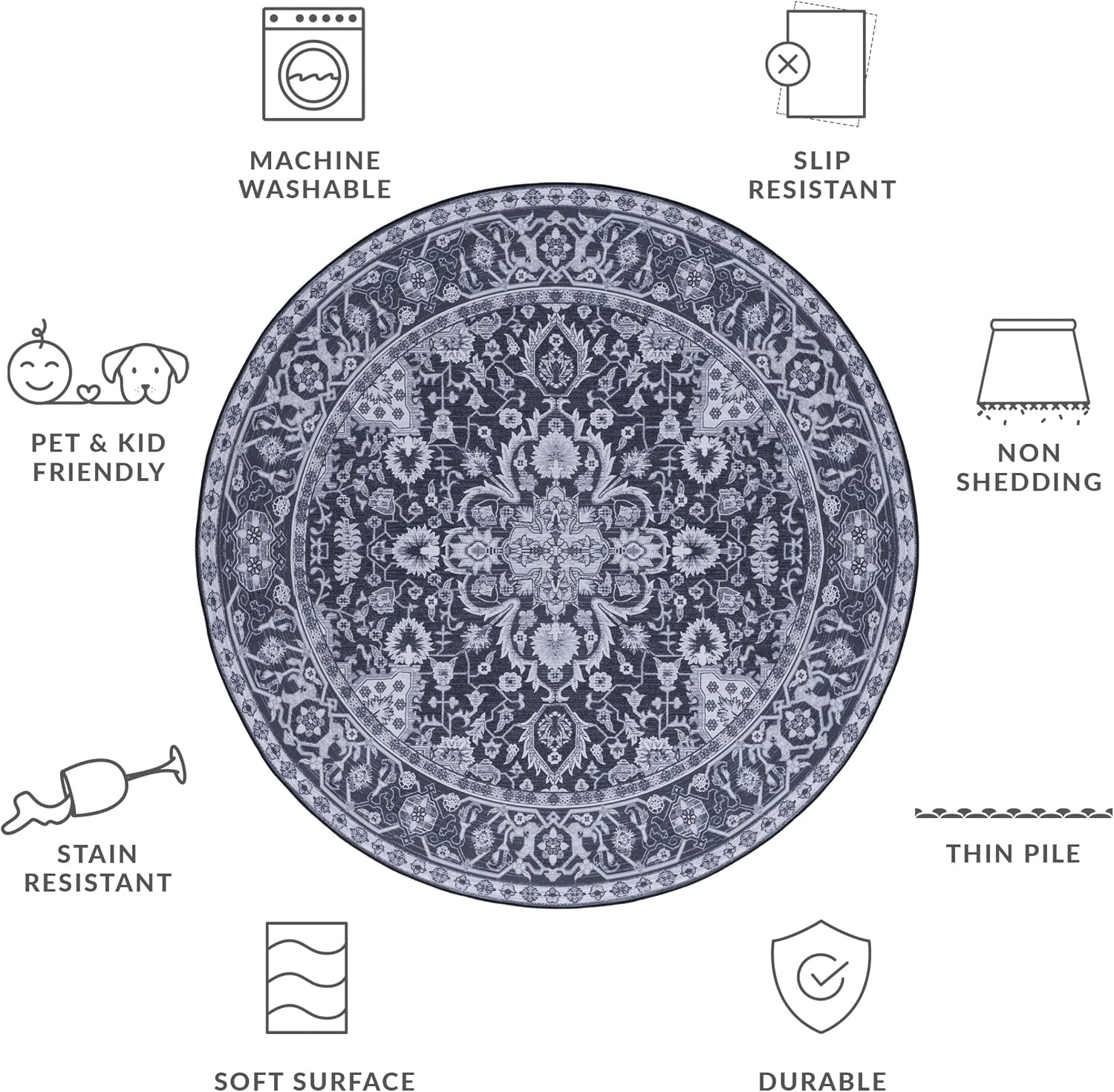 image:imageSAFAVIEH Washable Rug Tucson Collection 5 x 8 Light Blue amp Navy Slip Resistant amp Easy to Clean Ideal for Living Room Bedroom Dining Space TSN147MBlackBeige