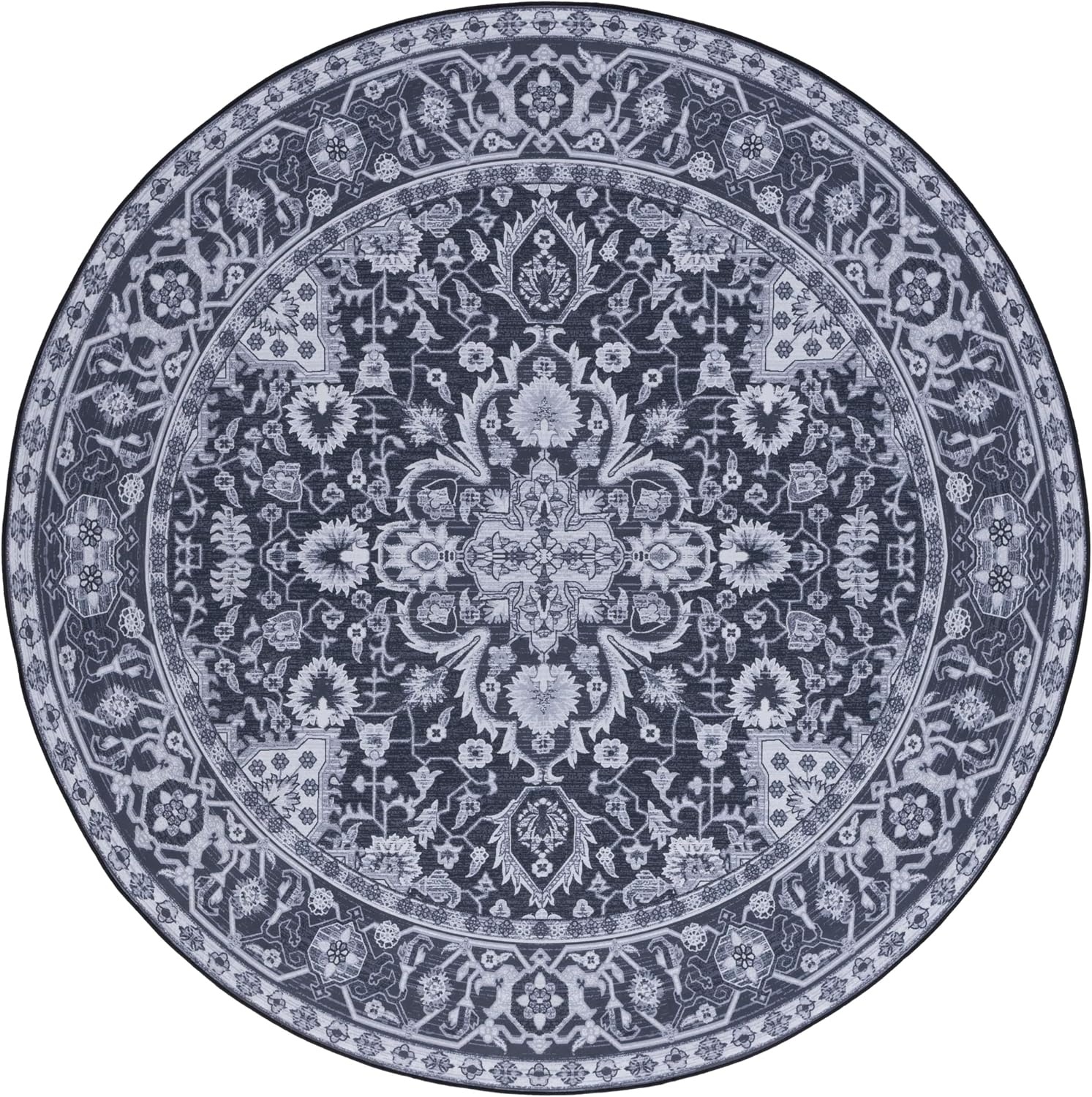 image:imageSAFAVIEH Washable Rug Tucson Collection 5 x 8 Light Blue amp Navy Slip Resistant amp Easy to Clean Ideal for Living Room Bedroom Dining Space TSN147MBlackBeige