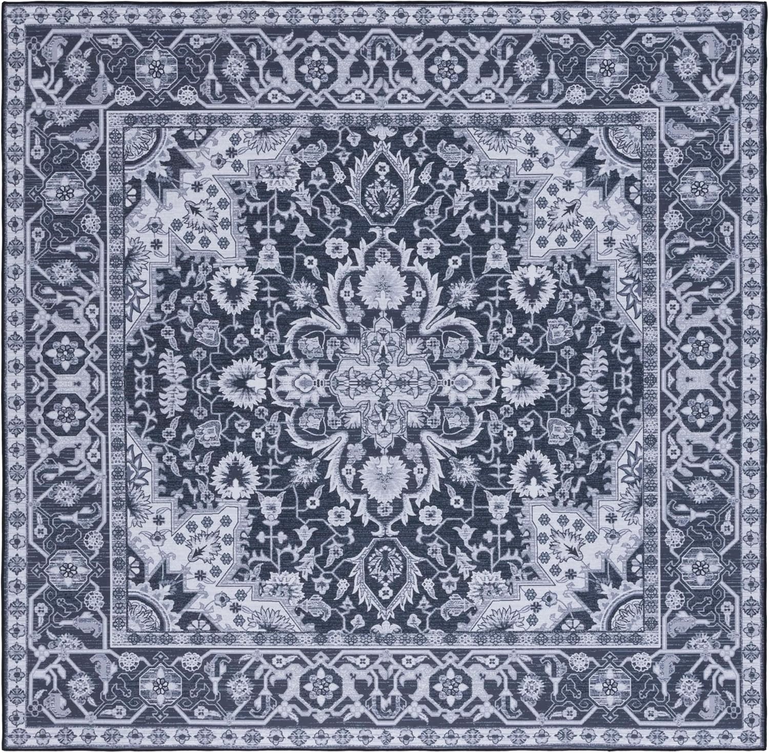 image:imageSAFAVIEH Washable Rug Tucson Collection 5 x 8 Light Blue amp Navy Slip Resistant amp Easy to Clean Ideal for Living Room Bedroom Dining Space TSN147MBlackBeige