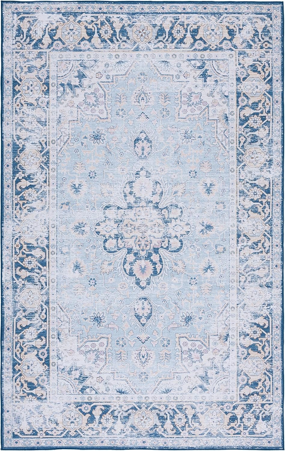 image:imageSAFAVIEH Washable Rug Tucson Collection 5 x 8 Light Blue amp Navy Slip Resistant amp Easy to Clean Ideal for Living Room Bedroom Dining Space TSN147MLight BlueNavy