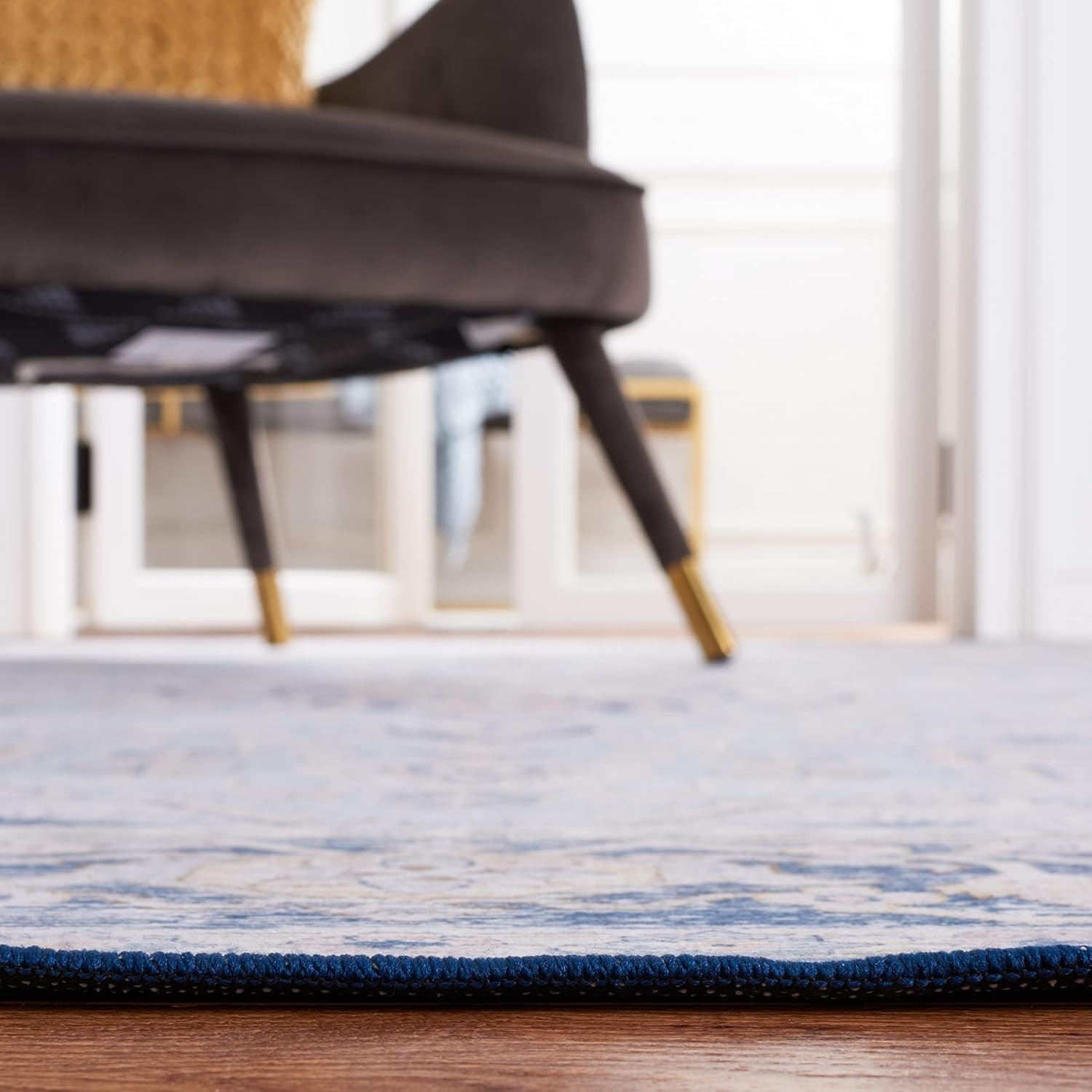 image:imageSAFAVIEH Washable Rug Tucson Collection 5 x 8 Light Blue amp Navy Slip Resistant amp Easy to Clean Ideal for Living Room Bedroom Dining Space TSN147MLight BlueNavy