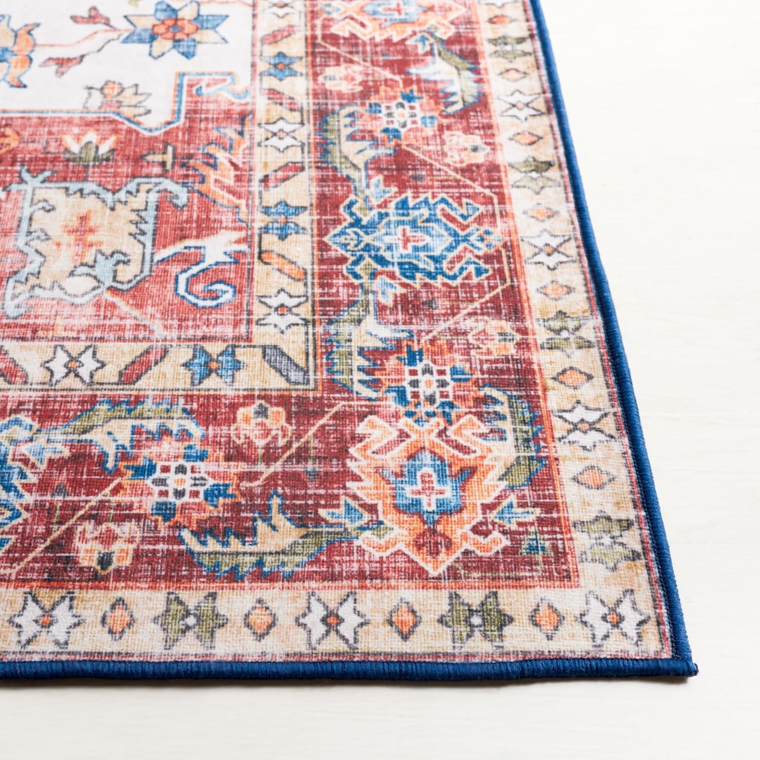 image:imageSAFAVIEH Washable Rug Tucson Collection 8 x 10 Red amp Blue Slip Resistant amp Easy to Clean Ideal for Living Room Bedroom Dining Space TSN148MRedBlue