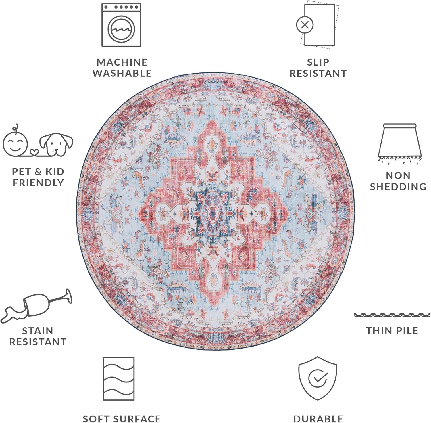image:imageSAFAVIEH Washable Rug Tucson Collection 8 x 10 Red amp Blue Slip Resistant amp Easy to Clean Ideal for Living Room Bedroom Dining Space TSN148MRedBlue