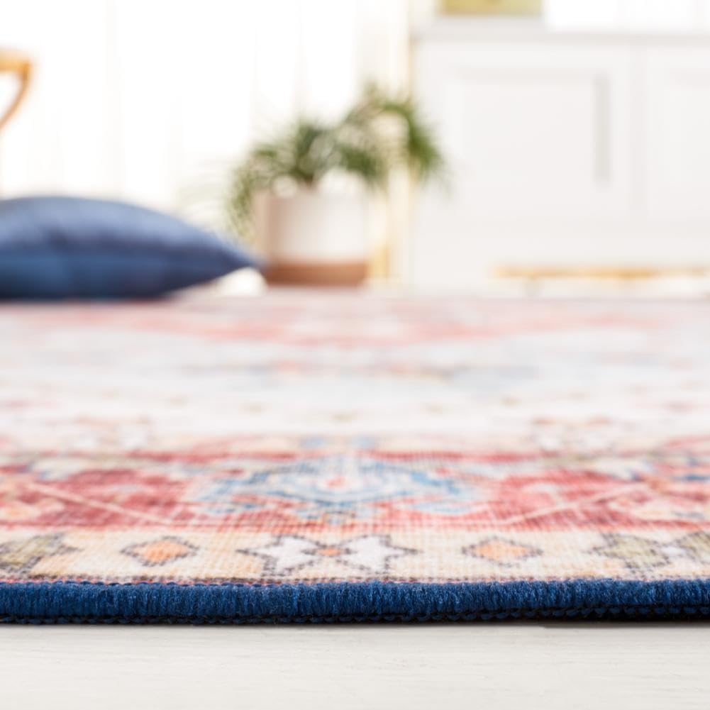 image:imageSAFAVIEH Washable Rug Tucson Collection 8 x 10 Red amp Blue Slip Resistant amp Easy to Clean Ideal for Living Room Bedroom Dining Space TSN148MRedBlue