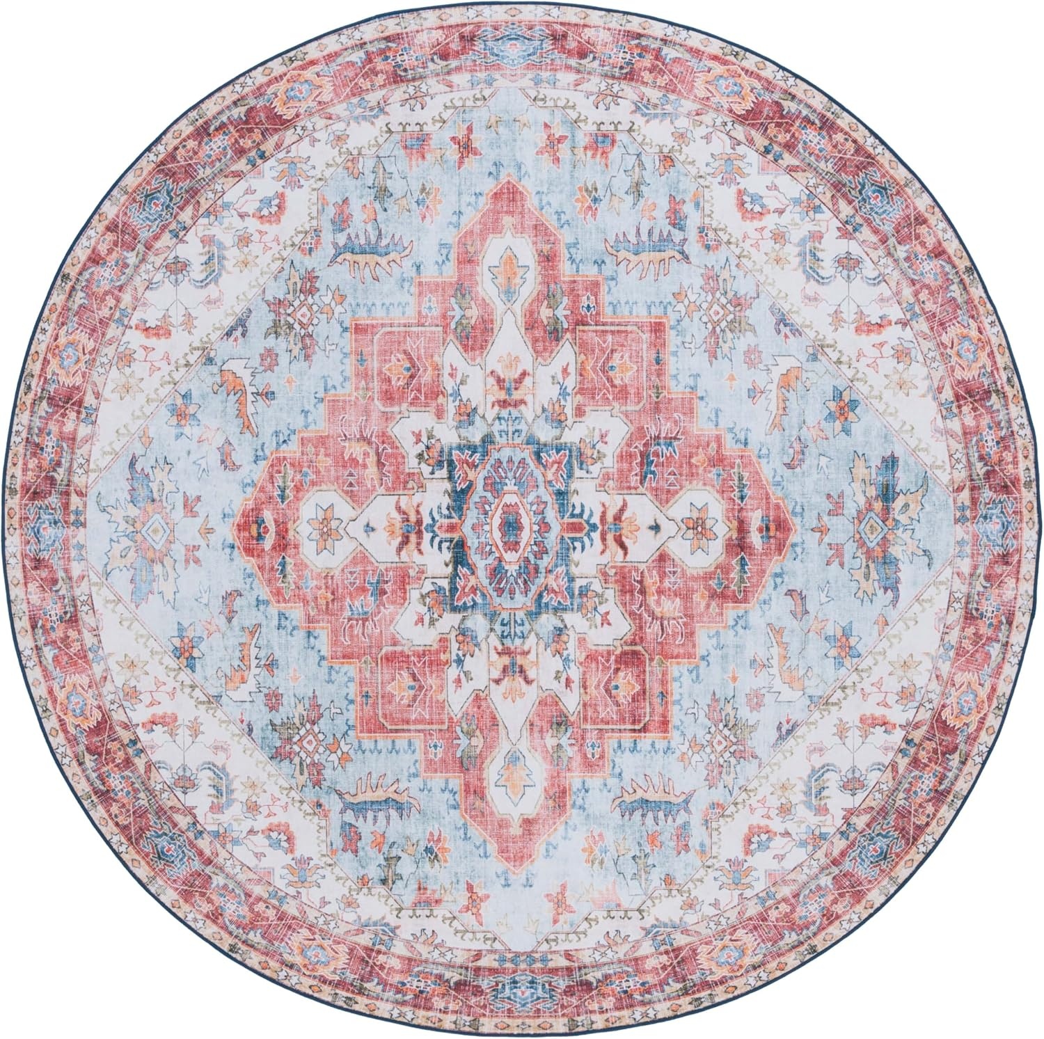 image:imageSAFAVIEH Washable Rug Tucson Collection 8 x 10 Red amp Blue Slip Resistant amp Easy to Clean Ideal for Living Room Bedroom Dining Space TSN148MRedBlue