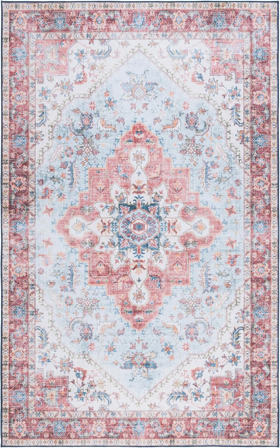 image:imageSAFAVIEH Washable Rug Tucson Collection 8 x 10 Red amp Blue Slip Resistant amp Easy to Clean Ideal for Living Room Bedroom Dining Space TSN148MRedBlue