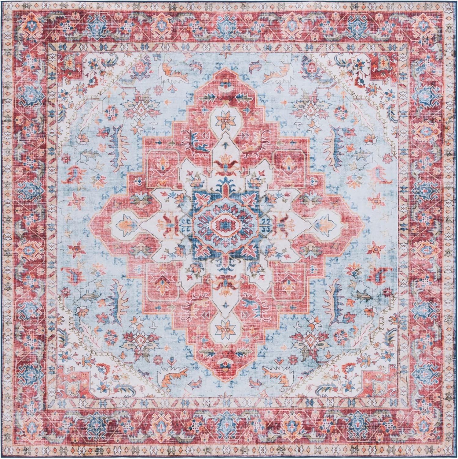 image:imageSAFAVIEH Washable Rug Tucson Collection 8 x 10 Red amp Blue Slip Resistant amp Easy to Clean Ideal for Living Room Bedroom Dining Space TSN148MRedBlue