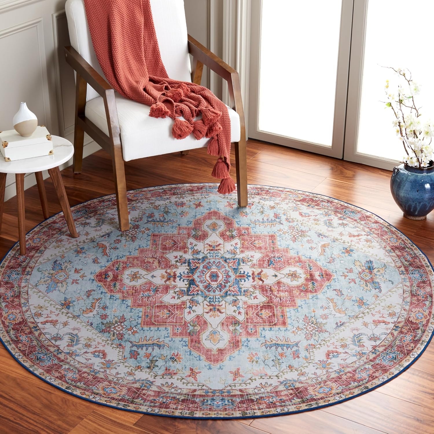 image:imageSAFAVIEH Washable Rug Tucson Collection 8 x 10 Red amp Blue Slip Resistant amp Easy to Clean Ideal for Living Room Bedroom Dining Space TSN148MRedBlue