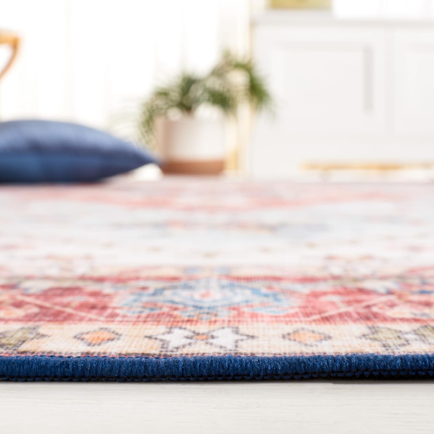 image:imageSAFAVIEH Washable Rug Tucson Collection 8 x 10 Red amp Blue Slip Resistant amp Easy to Clean Ideal for Living Room Bedroom Dining Space TSN148MRedBlue