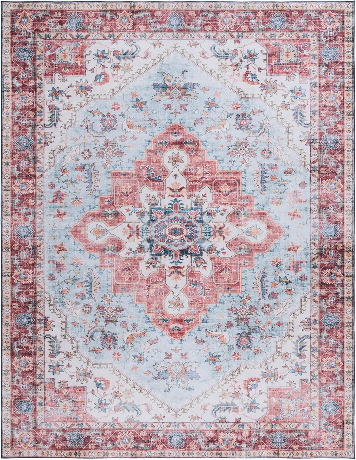 image:imageSAFAVIEH Washable Rug Tucson Collection 8 x 10 Red amp Blue Slip Resistant amp Easy to Clean Ideal for Living Room Bedroom Dining Space TSN148MRedBlue