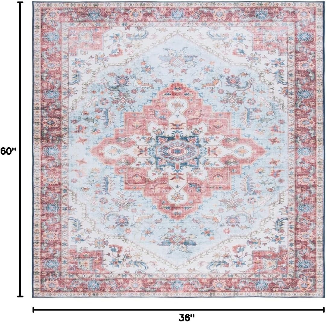 image:imageSAFAVIEH Washable Rug Tucson Collection 8 x 10 Red amp Blue Slip Resistant amp Easy to Clean Ideal for Living Room Bedroom Dining Space TSN148MRedBlue