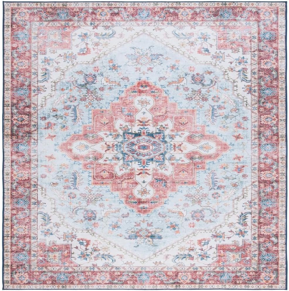 image:imageSAFAVIEH Washable Rug Tucson Collection 8 x 10 Red amp Blue Slip Resistant amp Easy to Clean Ideal for Living Room Bedroom Dining Space TSN148MRedBlue