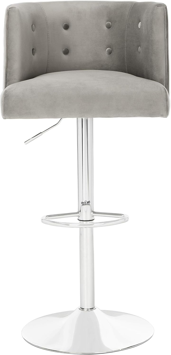 image:imageSafavieh Couture Zayna Glam Light Grey Velvet 26835 Adjustable Bar Stool Barstool GrayLight Grey