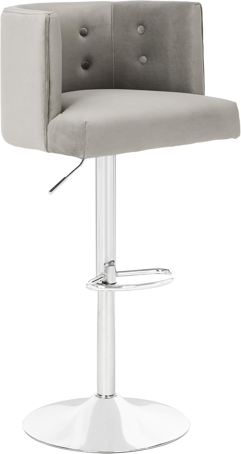 image:imageSafavieh Couture Zayna Glam Light Grey Velvet 26835 Adjustable Bar Stool Barstool GrayLight Grey