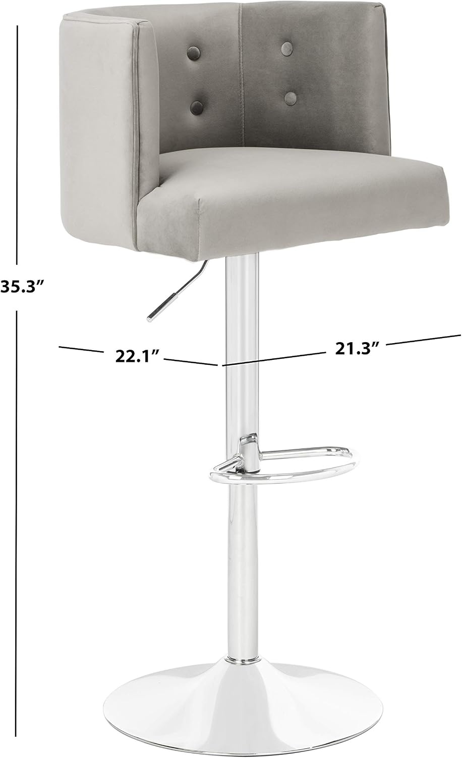 image:imageSafavieh Couture Zayna Glam Light Grey Velvet 26835 Adjustable Bar Stool Barstool GrayLight Grey