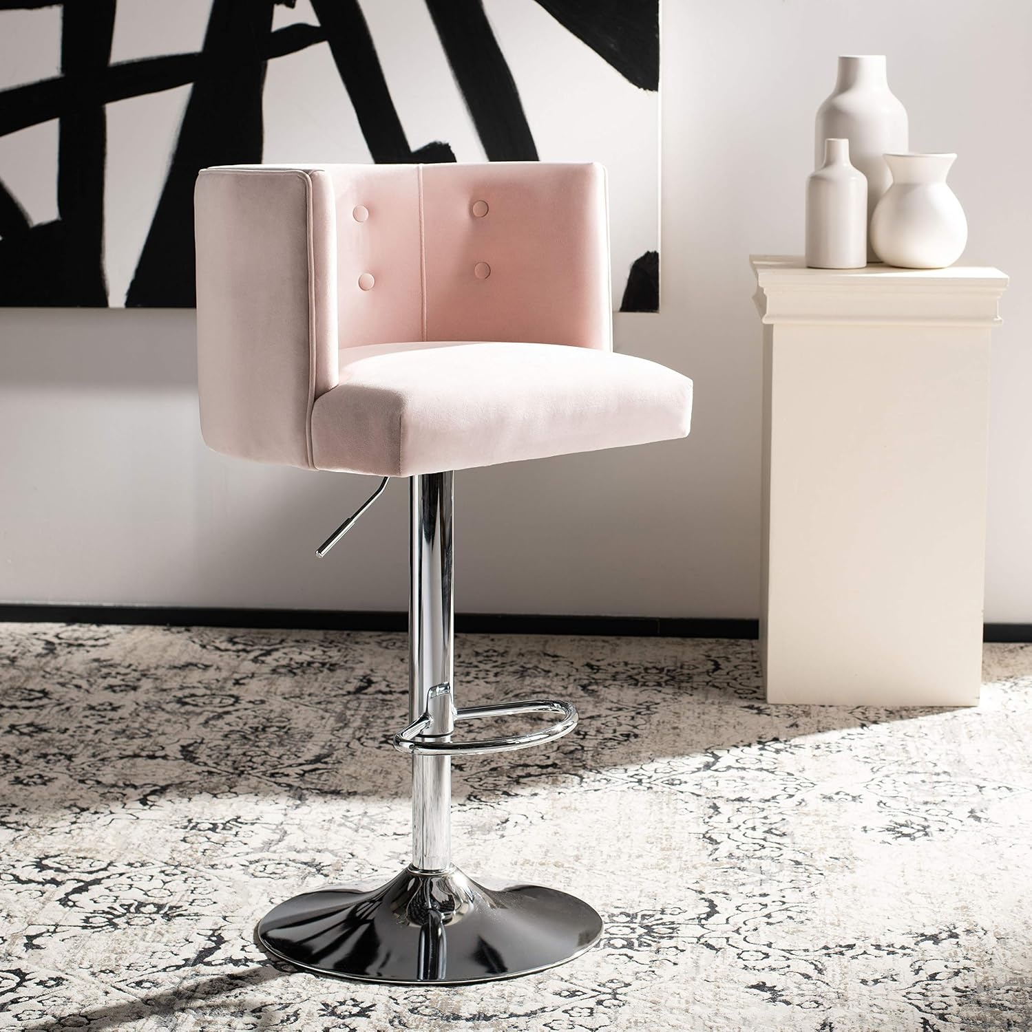image:imageSafavieh Couture Zayna Glam Light Grey Velvet 26835 Adjustable Bar Stool Barstool GrayLight Pink