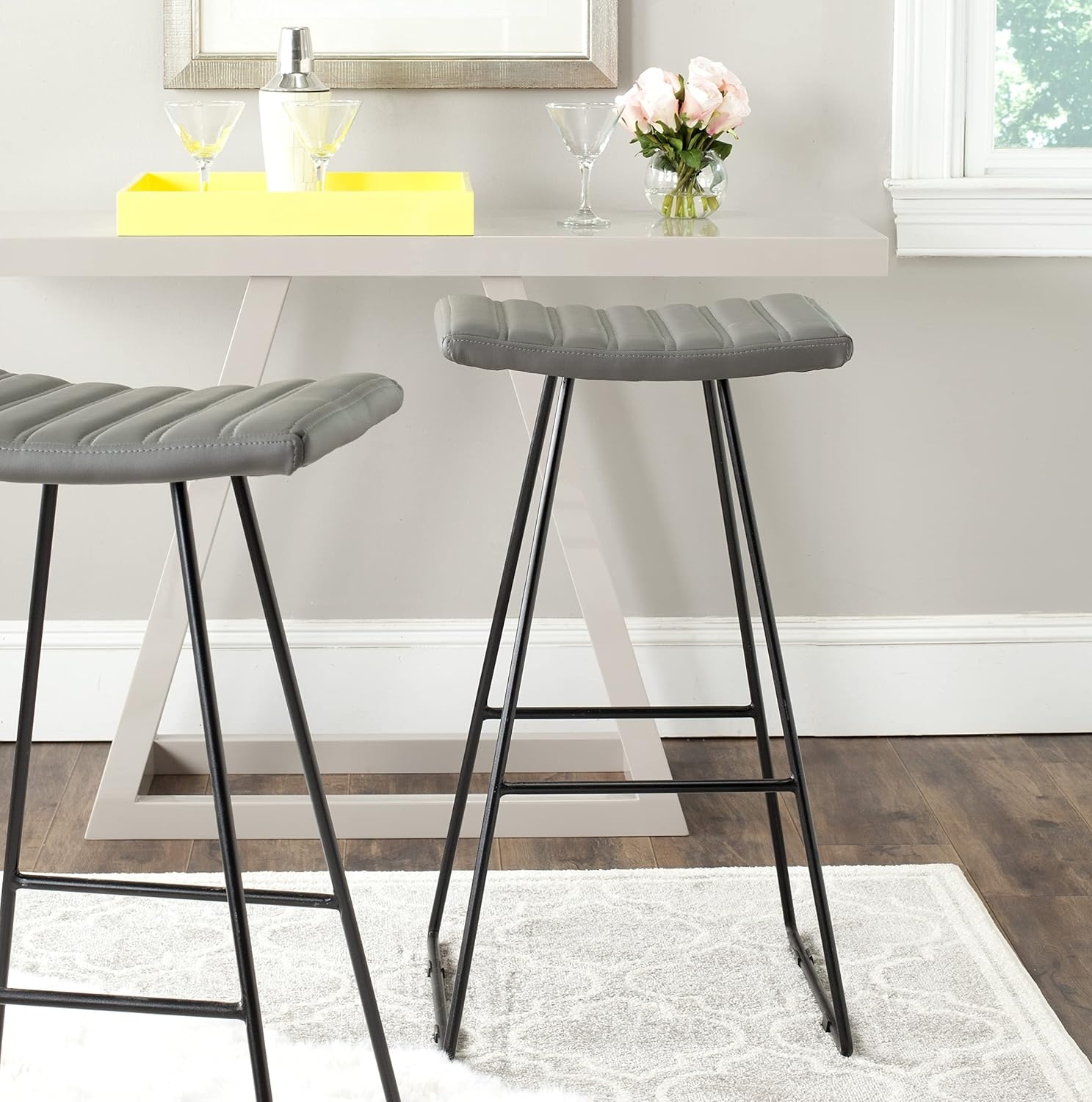 image:imageSafavieh Home Collection Akito MidCentury Modern White 30inch Bar StoolGrey