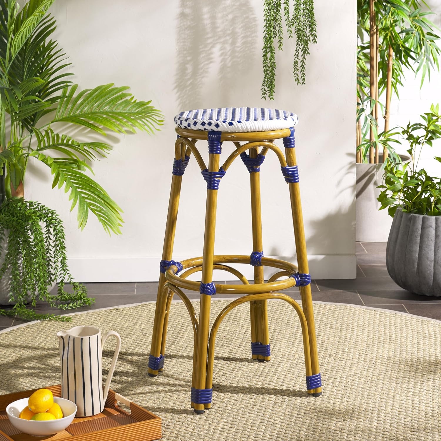 image:imageSafavieh Home Collection Kipnuk BlueampWhite Indoor Outdoor BarstoolBlue White