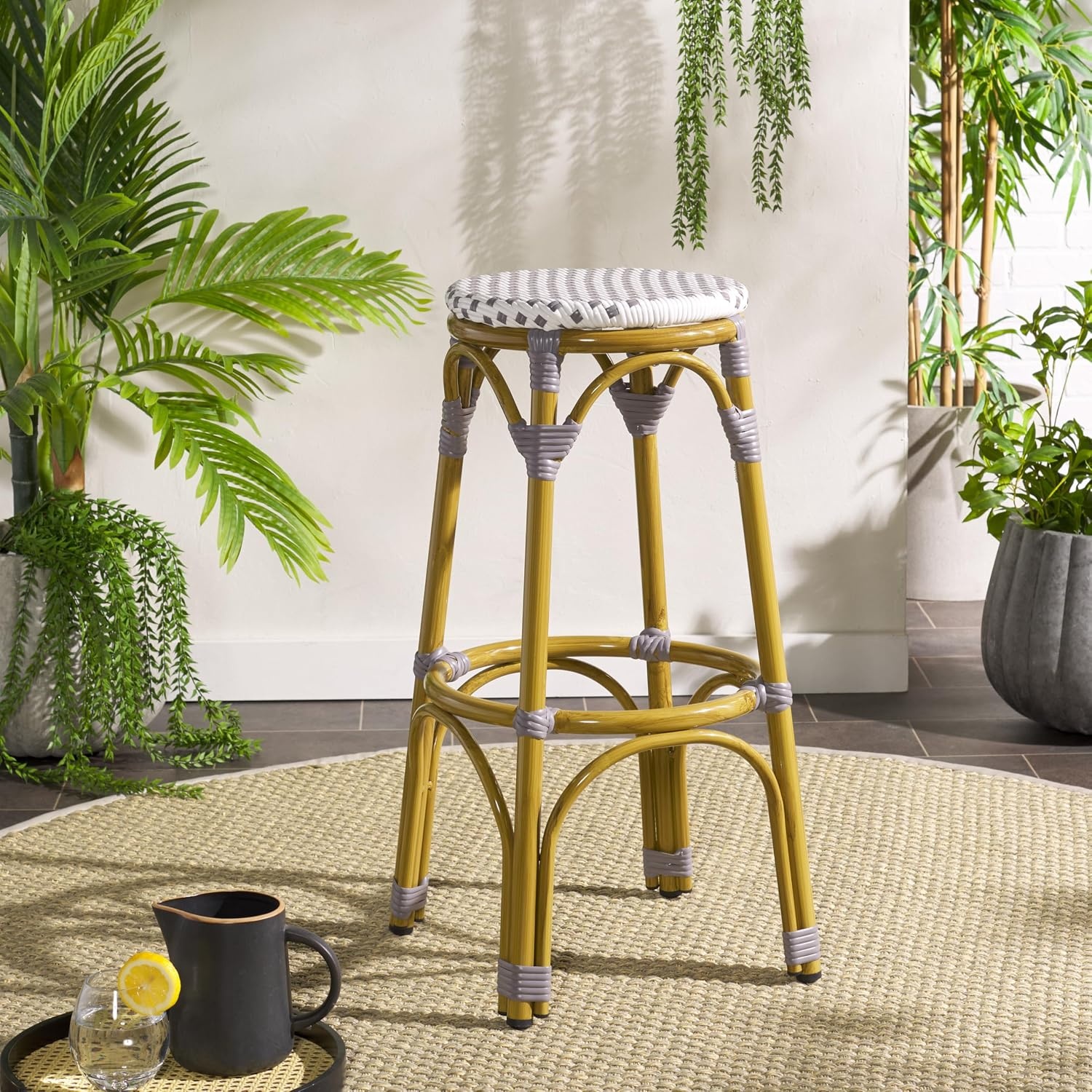 image:imageSafavieh Home Collection Kipnuk BlueampWhite Indoor Outdoor BarstoolGrey White