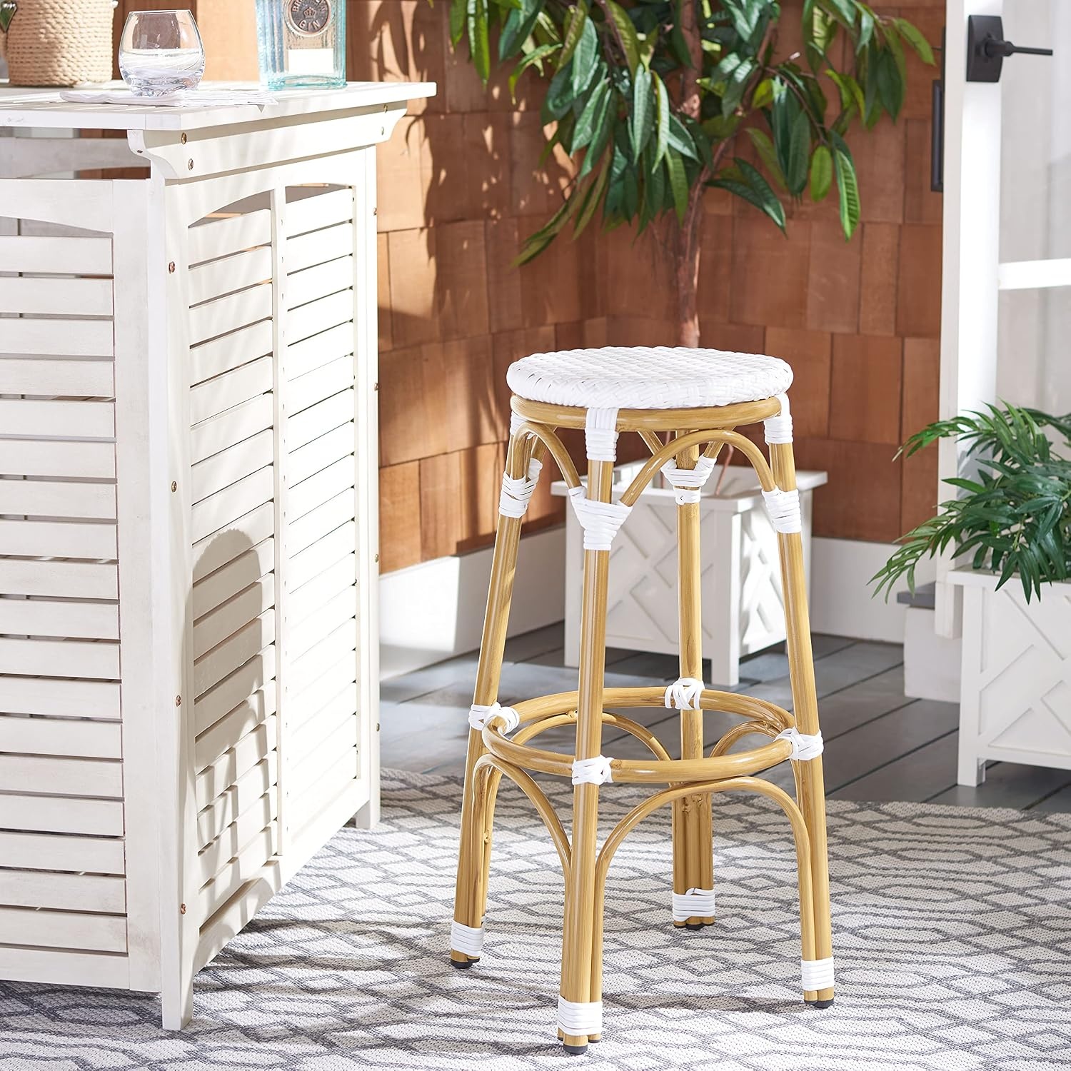 image:imageSafavieh Home Collection Kipnuk BlueampWhite Indoor Outdoor BarstoolWhite