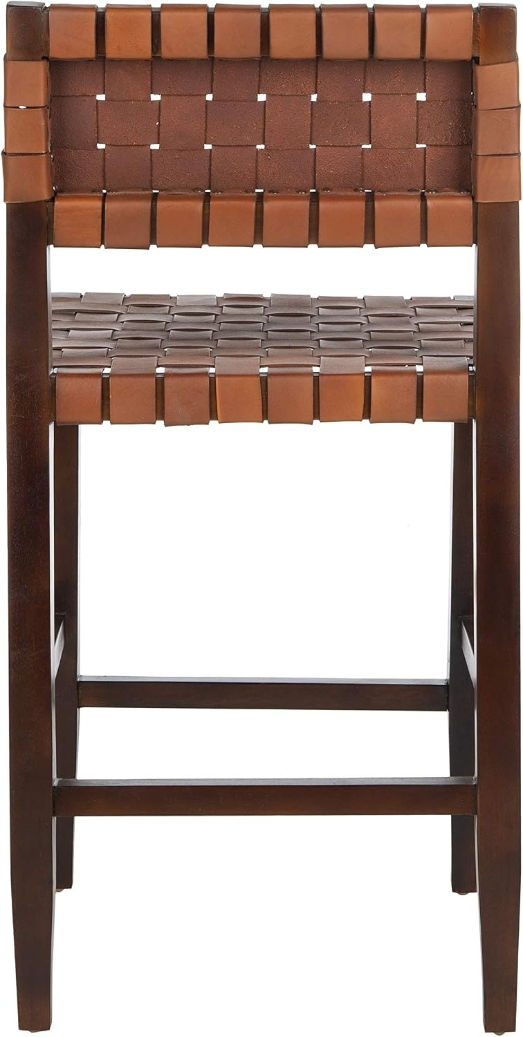 image:imageSafavieh Home Collection Paxton Cognac and Walnut Woven 24inch Leather Counter Stool