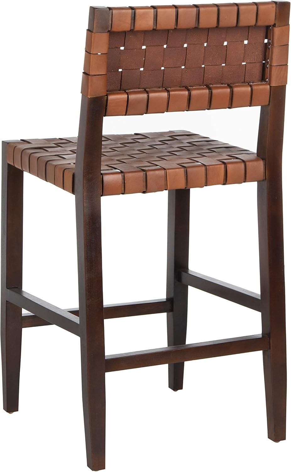 image:imageSafavieh Home Collection Paxton Cognac and Walnut Woven 24inch Leather Counter Stool